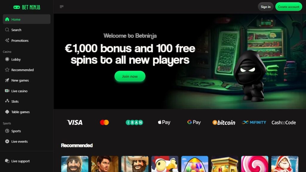 homepage van het no cruks casino van betninja nederland